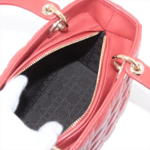 Sold out ❌Christian Dior Lady Dior Cannage Leather 2 Way Handbag Red - Picture 8 of 15